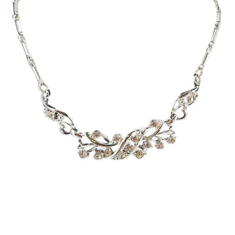 Vintage 1950s Rhodium-Plated Silvertone Rhinestone Vine Collar Necklace