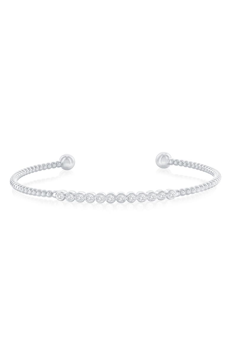 SIMONA Bezel Set Cubic Zirconia Beaded Bracelet, Main, color, Silver