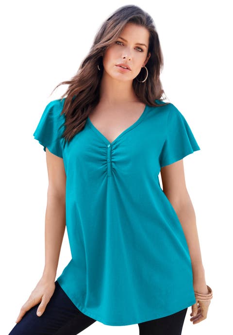 Plus Size Cotton Ultimate Flutter Sleeve Sweetheart Tee (Plus)