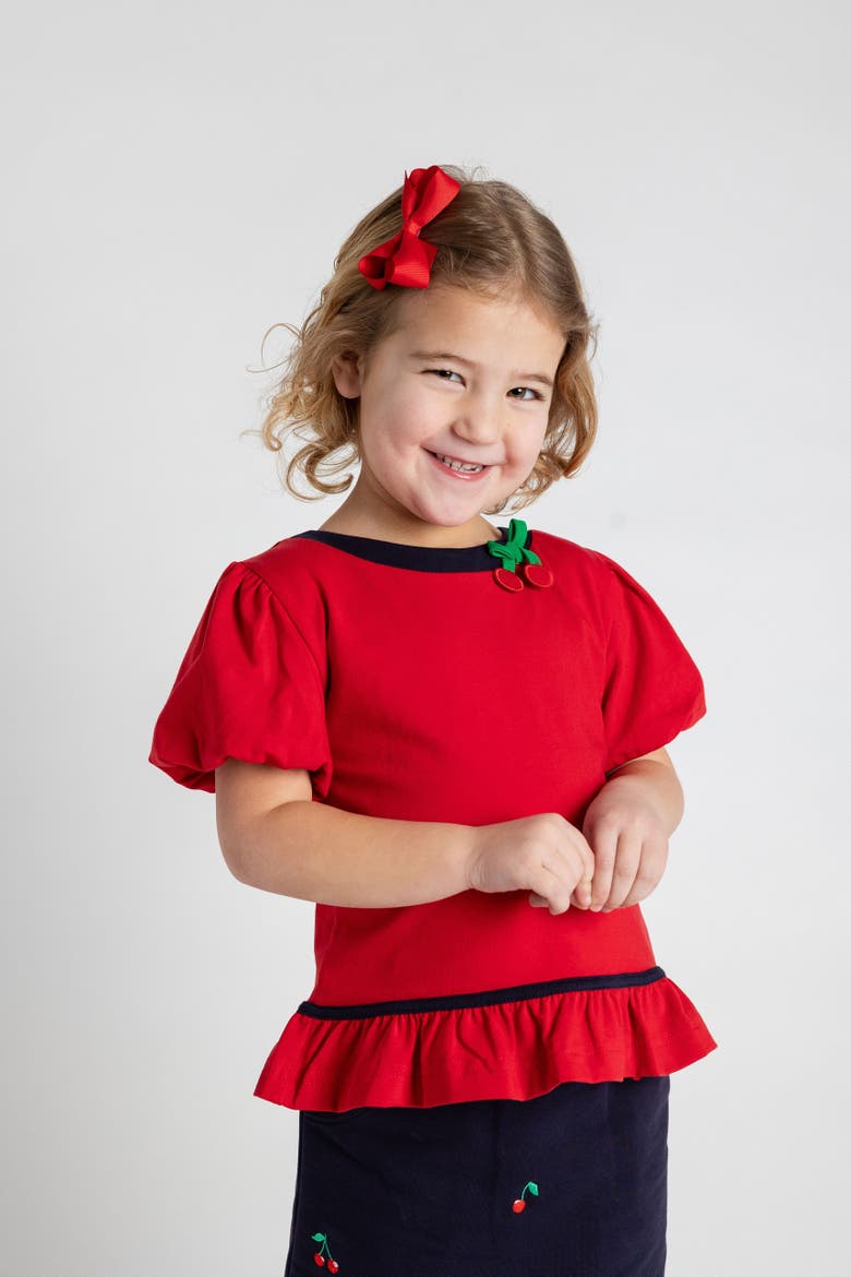 Bubble Sleeve Top With Cherries, Alternate, color, Red