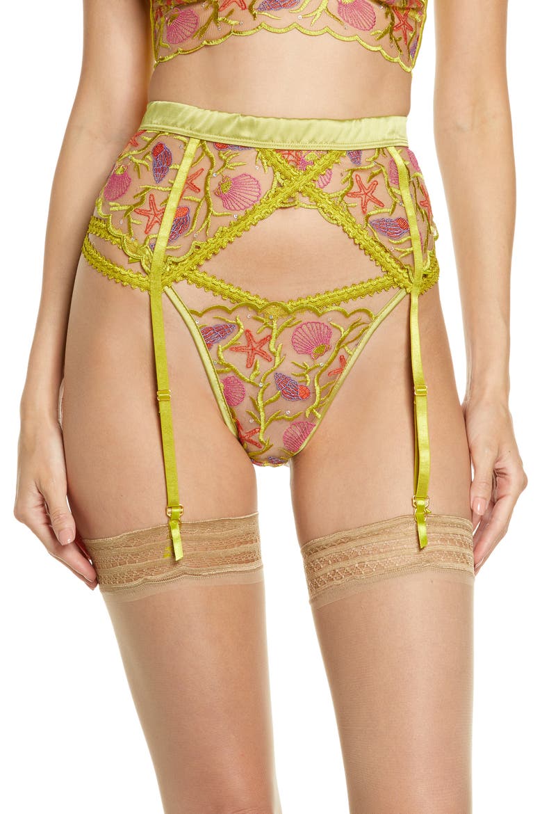 Embroidered Garter Belt, Main, color, SHELL EMBROIDERY/ CHARTREUSE