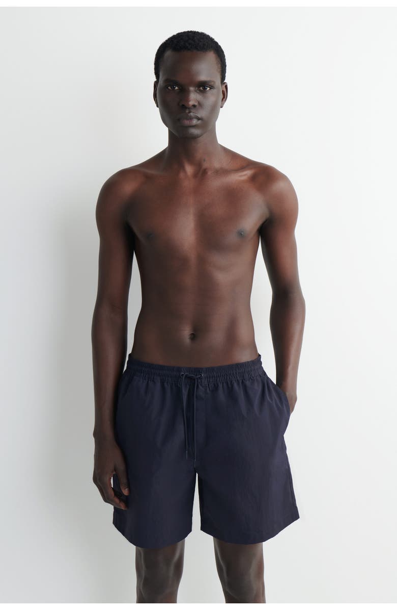 COS Nylon Drawstring Swim Shorts, Alternate, color, Navy