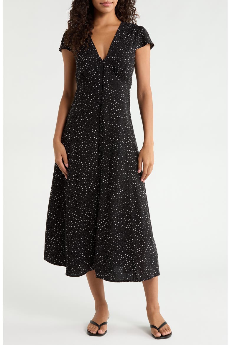 Avery Polka Dot Midi Dress, Main, color, BLACK
