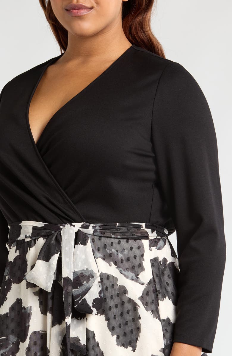 Anne Klein Serenity Mixed Media Long Sleeve Midi Dress, Alternate, color, 