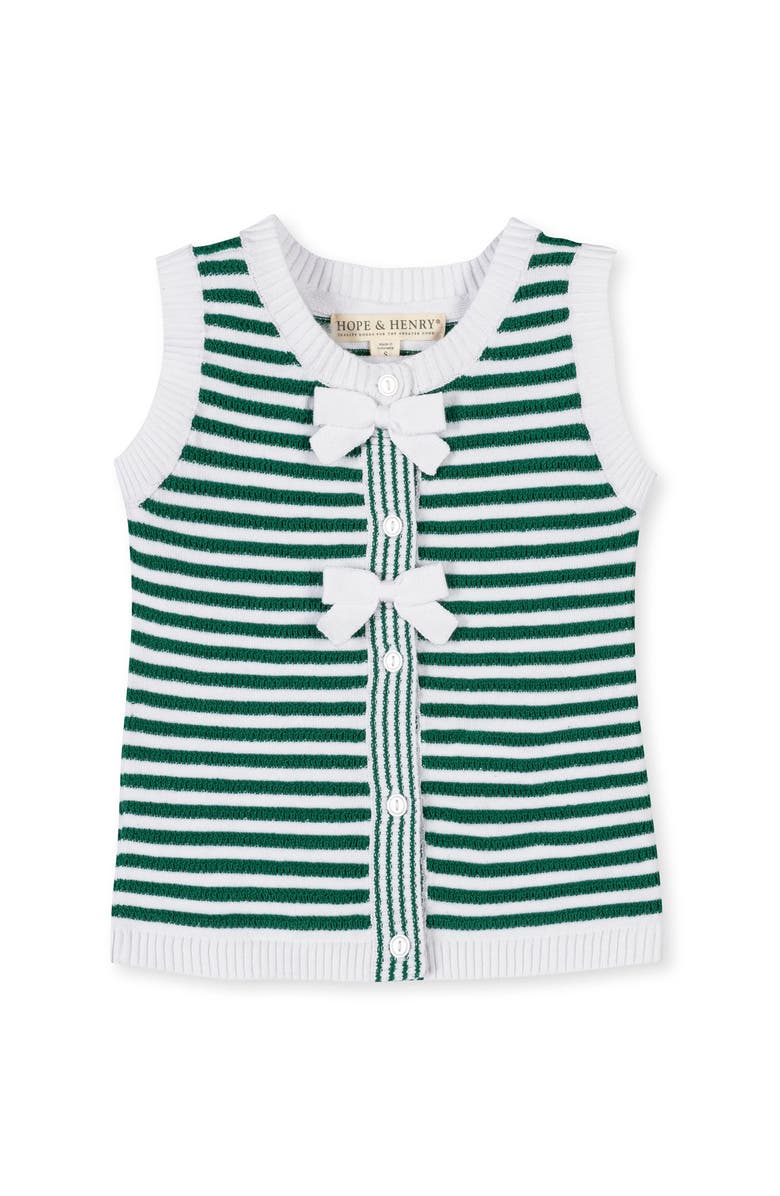 Hope & Henry Kids' Organic Button Front Sweater Tank with Bows, Main, color, Kelly Green Stripe