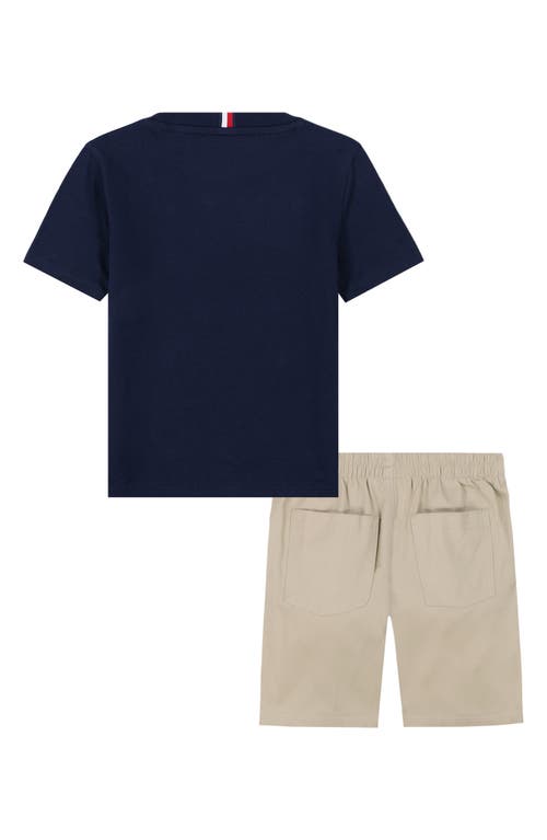Tommy Hilfiger Kids' Logo Crew Tee & Cotton Twill Shorts In Navy
