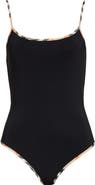 Burberry Sylvia Check Trim One-Piece Swimsuit