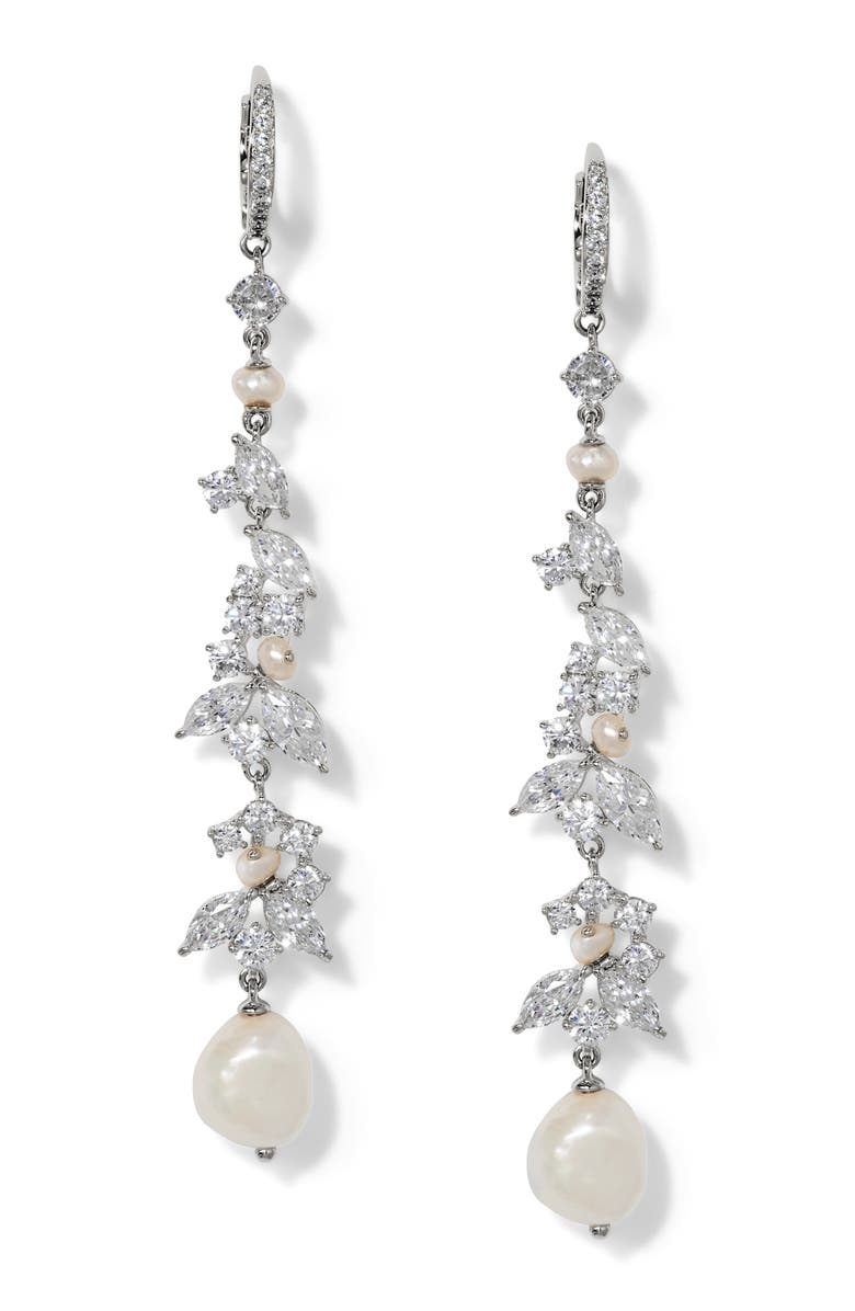 Nadri Ravish Cubic Zirconia & Pearl Linear Drop Earrings, Main, color,