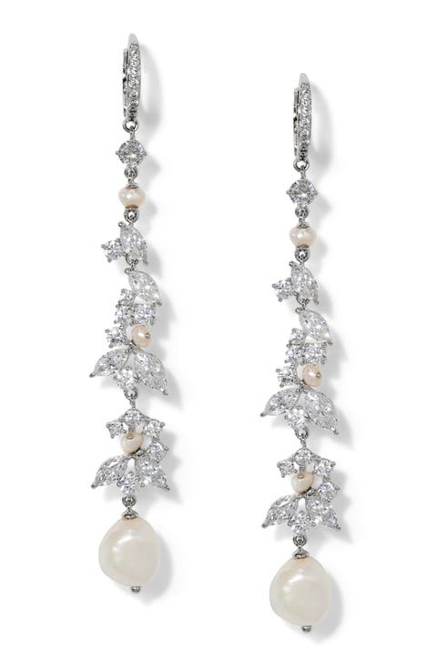 Ravish Cubic Zirconia & Pearl Linear Drop Earrings