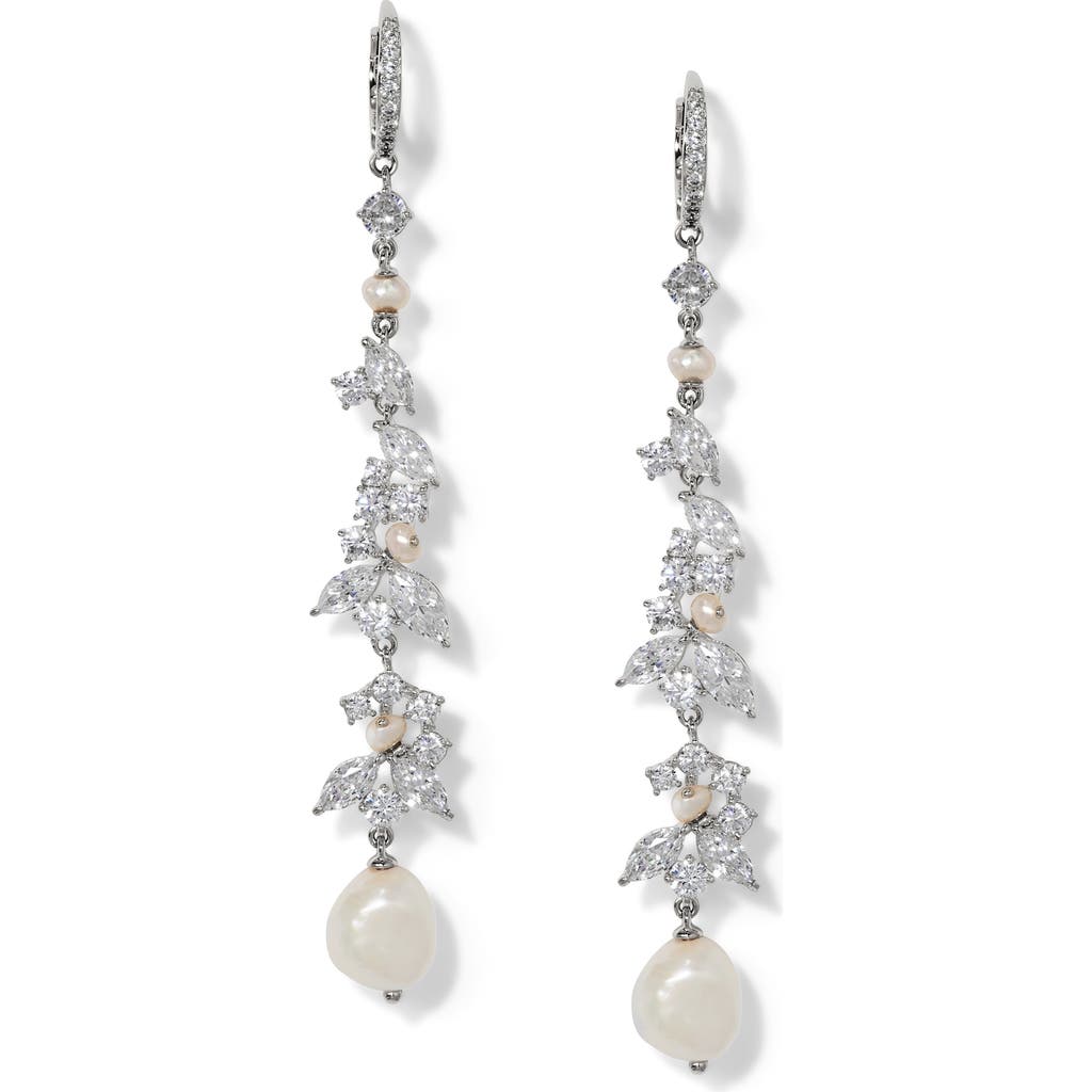 NADRI NADRI RAVISH CUBIC ZIRCONIA & PEARL LINEAR DROP EARRINGS