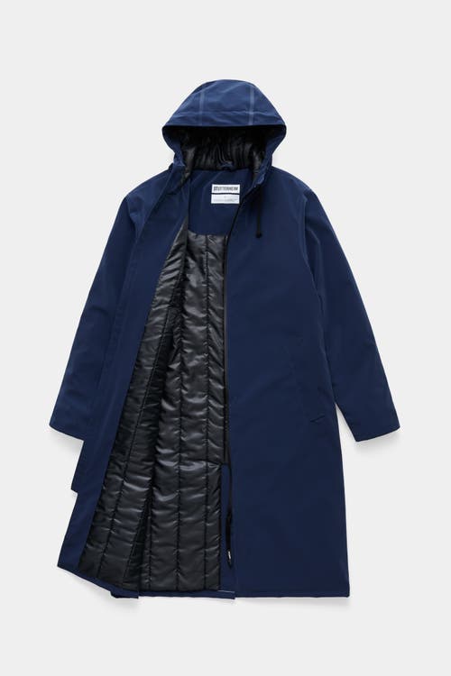 Stutterheim Stockholm Long Matte Winter Coat In Blue