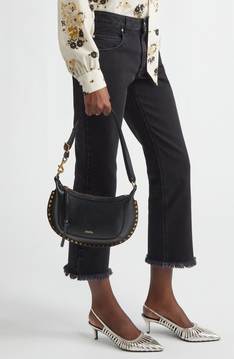 Isabel Marant Oskan Moon Leather Shoulder Bag, Alternate, color, Black