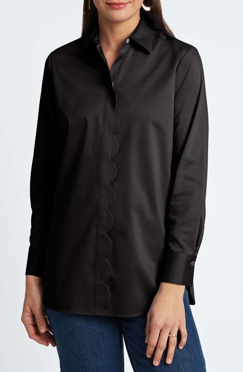 Foxcroft Layla Sateen Button-Up Shirt, Main, color, Black