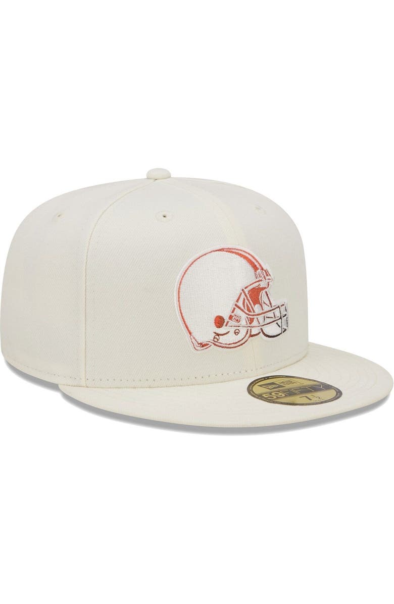 New Era Men's New Era Cream Cleveland Browns Chrome Color Dim 59FIFTY Fitted Hat, Alternate, color, Cream