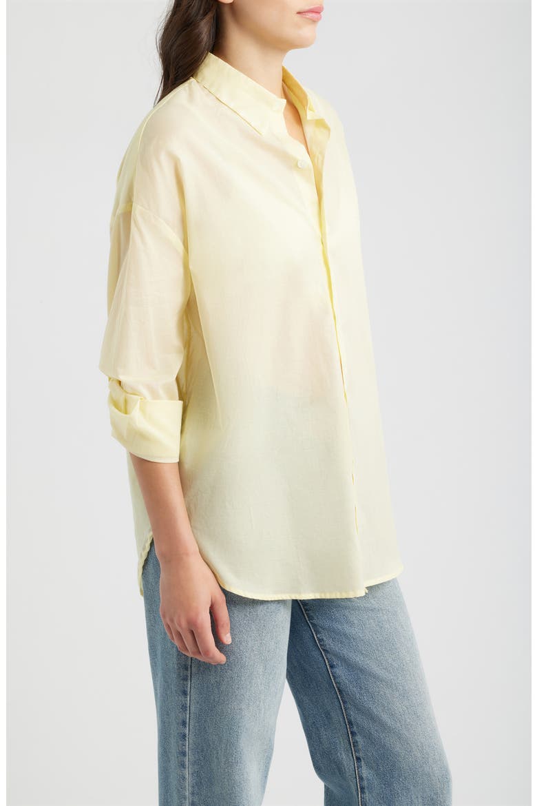 Oversized Cotton Button-Up Shirt, Alternate, color, BUTTER YELLOW SHEER