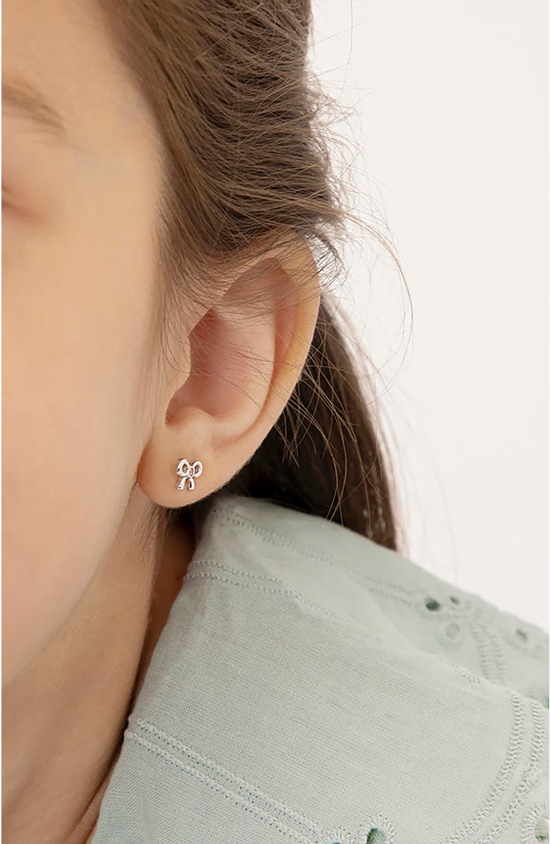 In Season Jewelry Delicate Cubic Zirconia Bow Earrings, Alternate, color, Silver