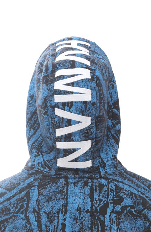 Hvman Camo Print Embroidered Cotton Zip-up Hoodie In Crinkled
