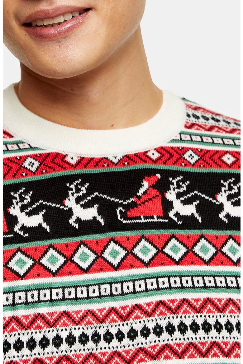 Santa's Rounds Fair Isle Christmas Sweater, Alternate, color, WHITE