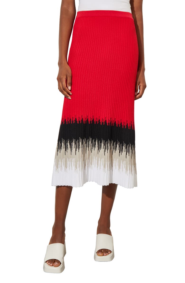 Ming Wang Ribbed Ombré Midi Skirt, Main, color, P Red/Lm/Bwh