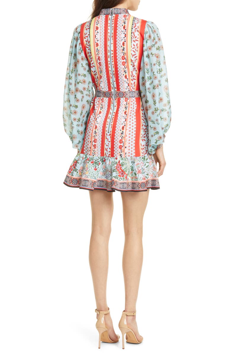 Alice + Olivia Raya Mandarin Collar Cotton Long Sleeve Dress, Alternate, color, 