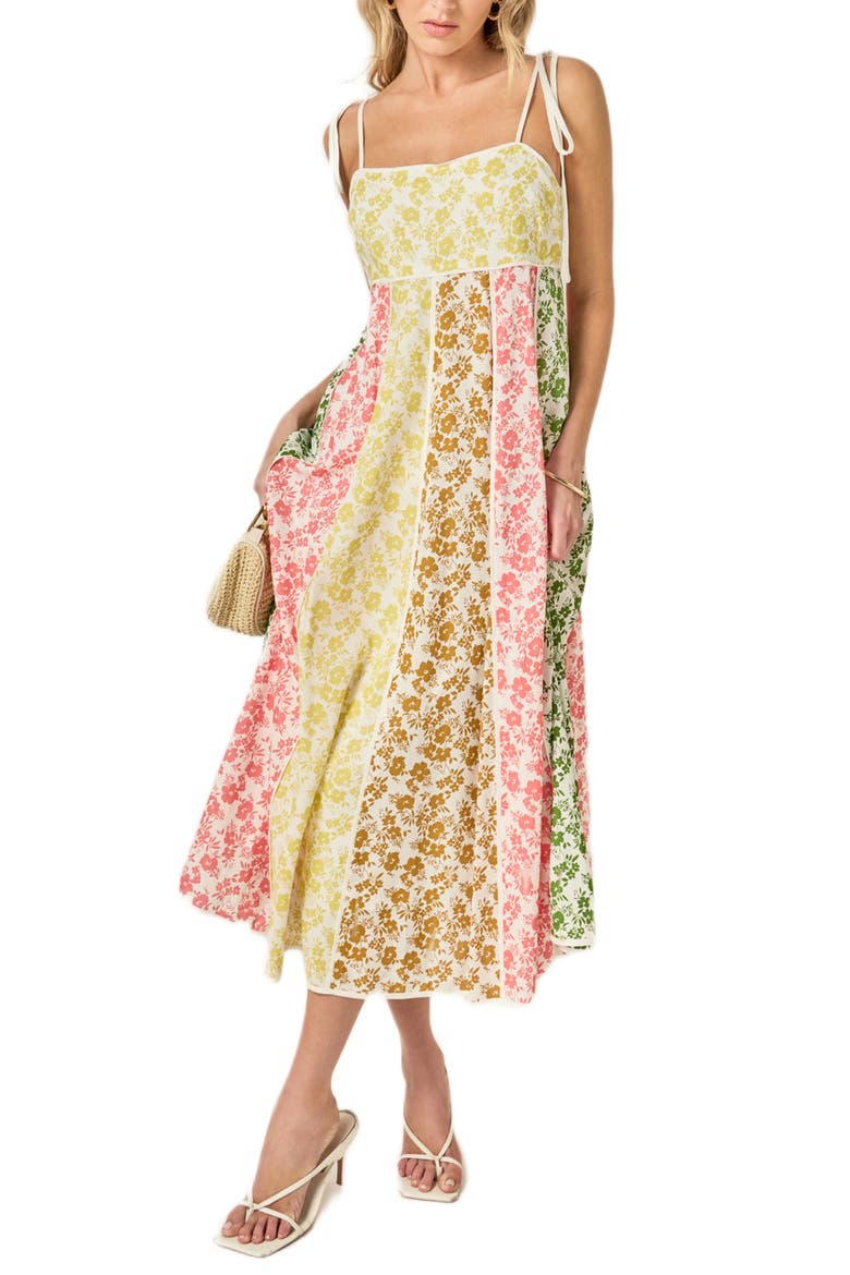 Colorblock Floral Tie Strap Midi Sundress, Alternate, color, MULTI