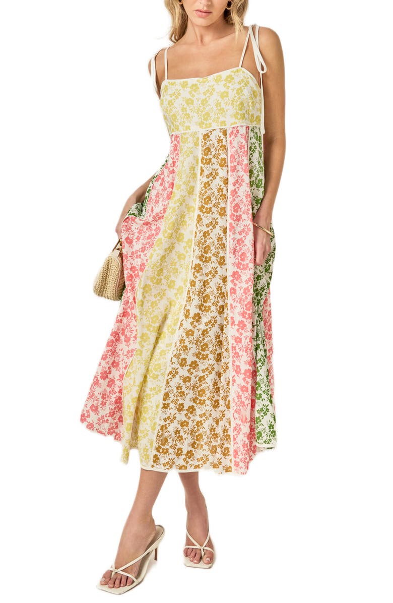 English Factory Colorblock Floral Tie Strap Midi Sundress, Alternate, color, Multi