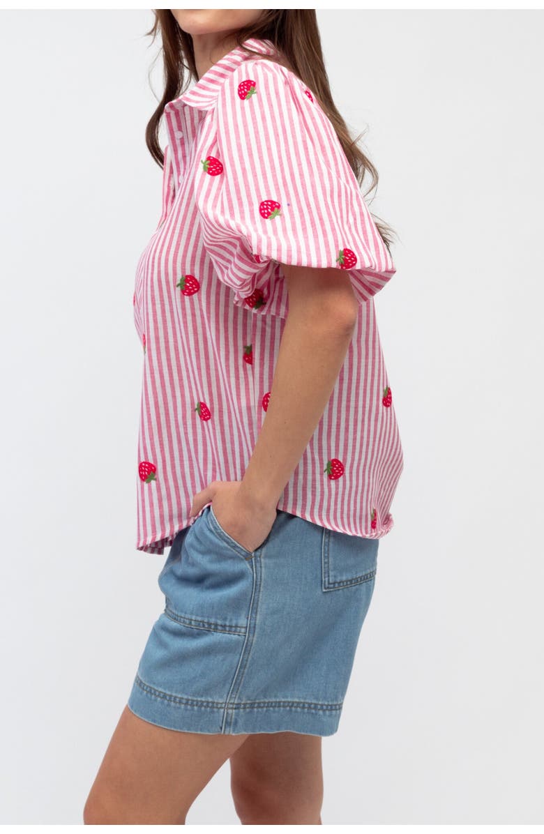 Label of Love Short Sleeve Strawberry Embroidered Shirt, Alternate, color, Pink