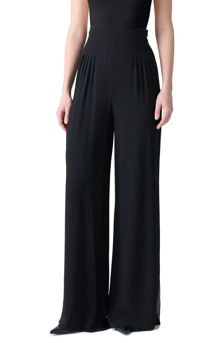 Akris Myriam Pleated High Waist Silk Georgette Wide Leg Pants, Main, color, Black