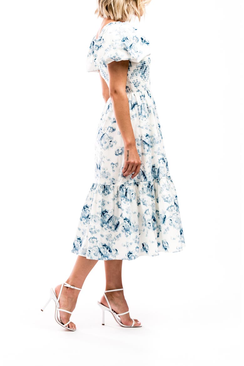 Puff Sleeve Midi Dress, Alternate, color, BLUE FLORAL