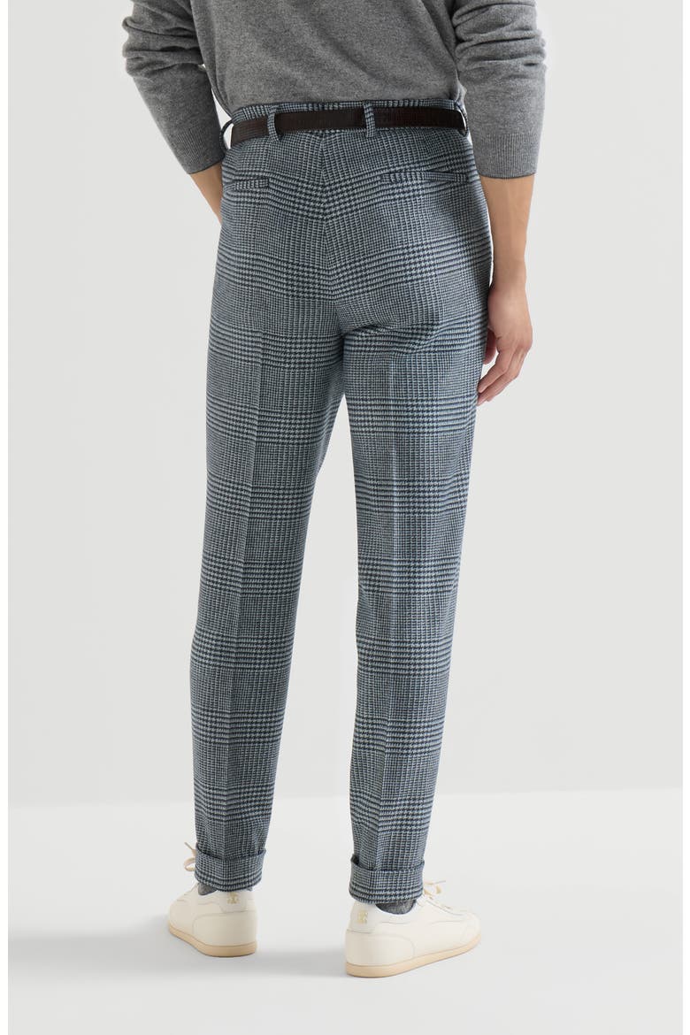 Comfort wool and cashmere Prince of Wales flannel trousers with pleat, Alternate, color, Cerulean