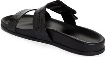【MANOLO BLAHNIK】Mayfu Sandals BLACK Manolo Blahnik Mayfu Croc Embossed Slide Sandal (Women