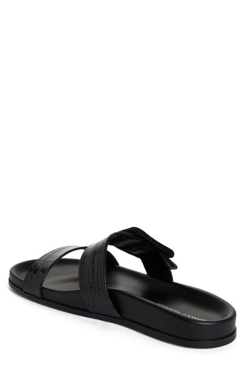 Manolo Blahnik Mayfu Croc Embossed Slide Sandal In Black