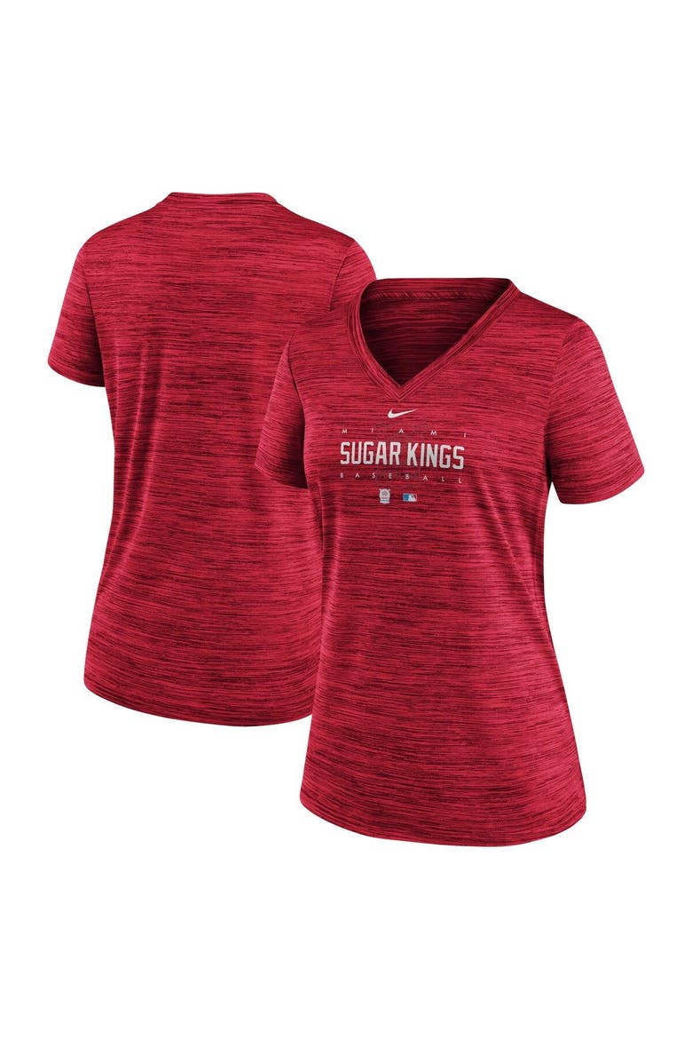 Women's Nike  Red Miami Marlins City Connect Velocity Practice Performance V-Neck T-Shirt, Main, color, Red