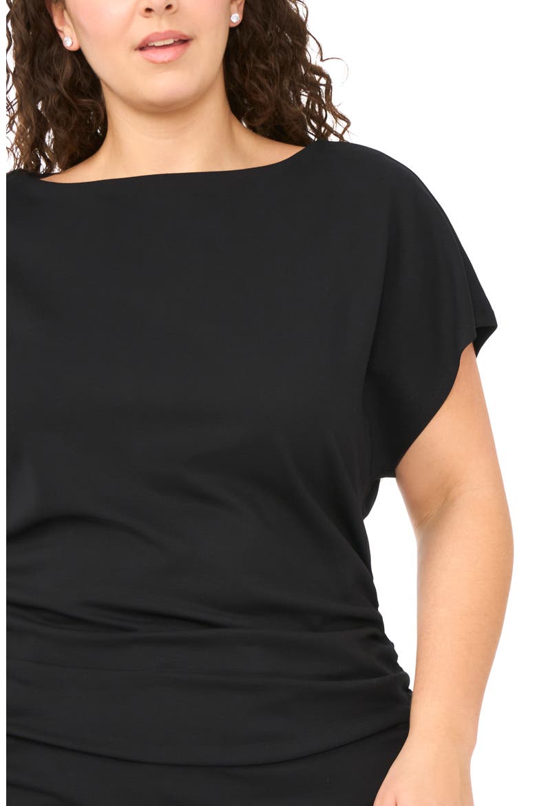 Shirred Dolman Short Sleeve Ponte Top, Alternate, color, RICH BLACK 060