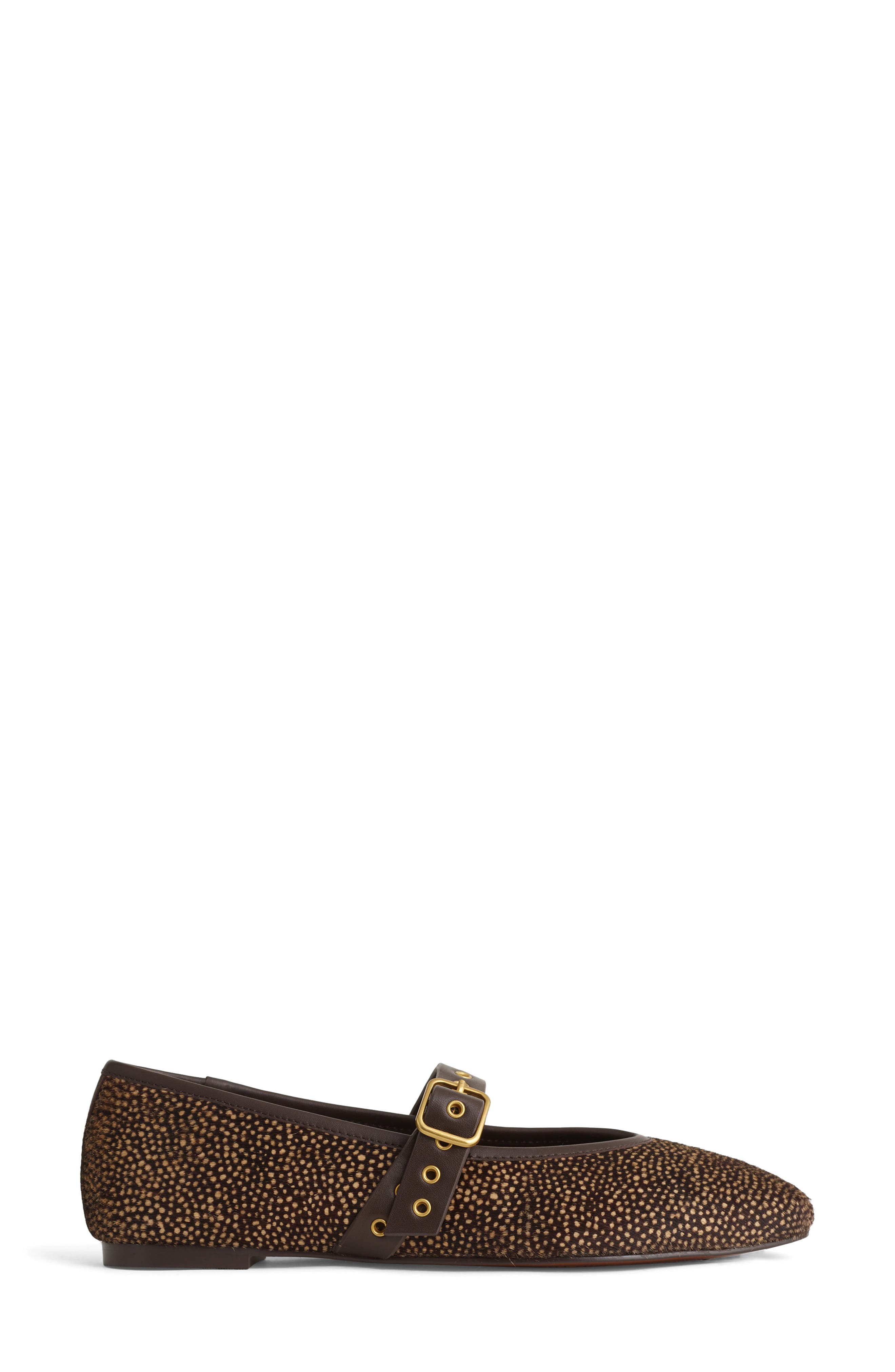 The Remy Genuine Calf Hair Mary Jane Flat, Main, color, PEARLY IVORY/ BROWN CALF HAIR