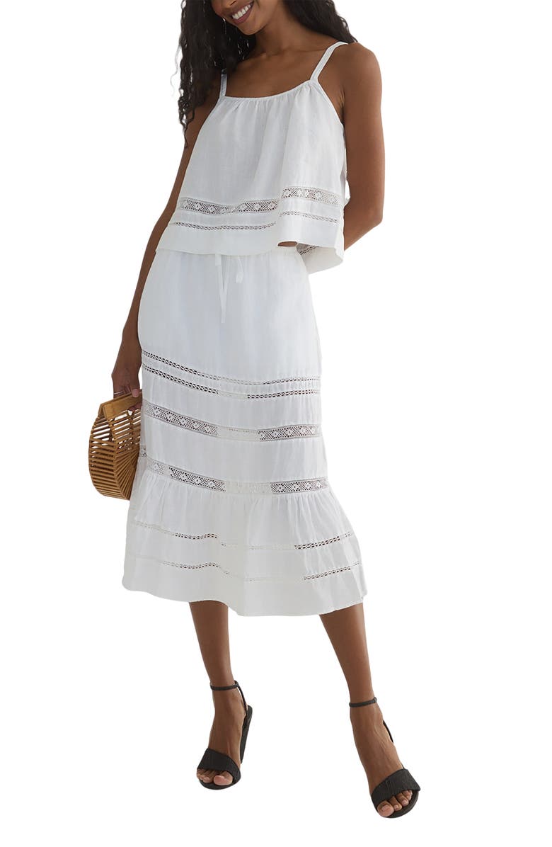 Bella Dahl Lace Inset Tiered Linen Midi Skirt, Alternate, color, 