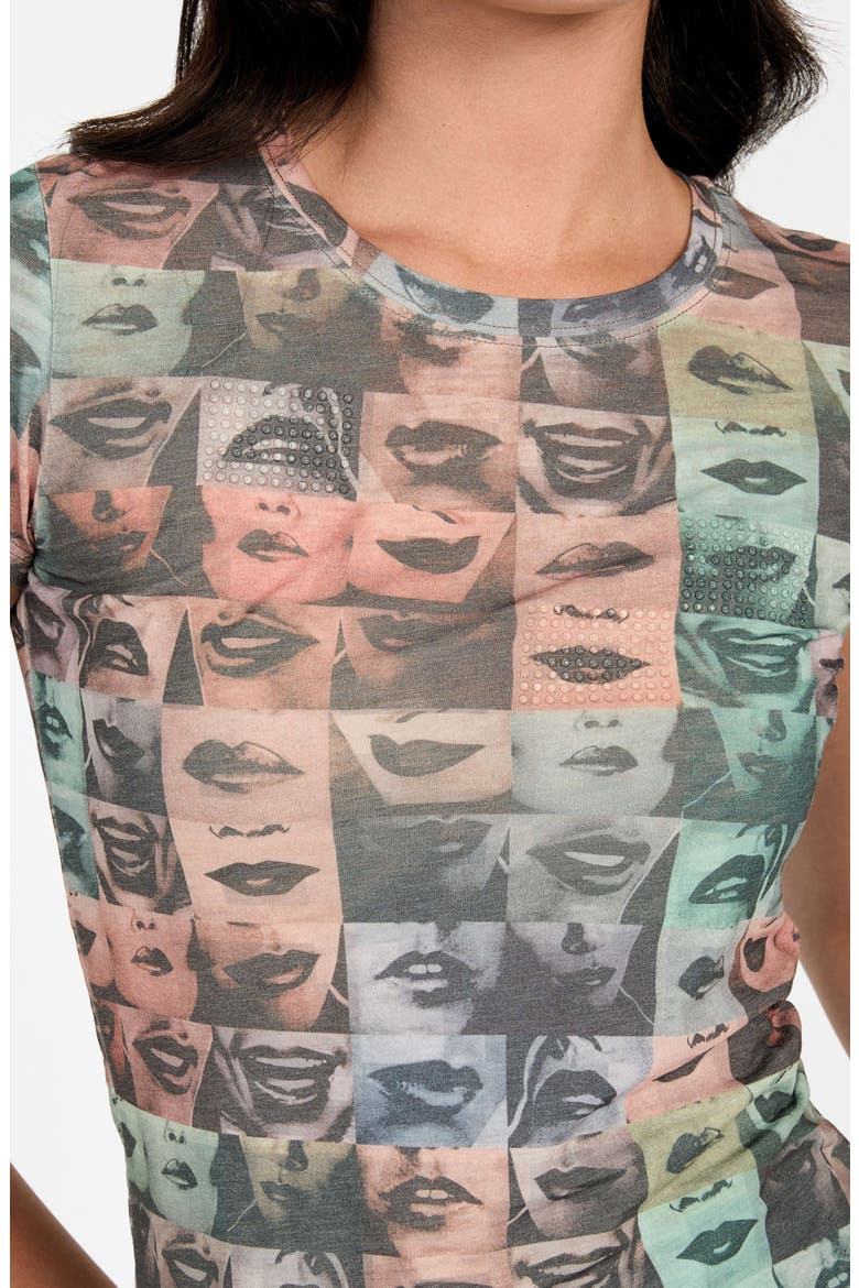 Checkered Lips Crewneck T-Shirt, Alternate, color, DARK BROWN