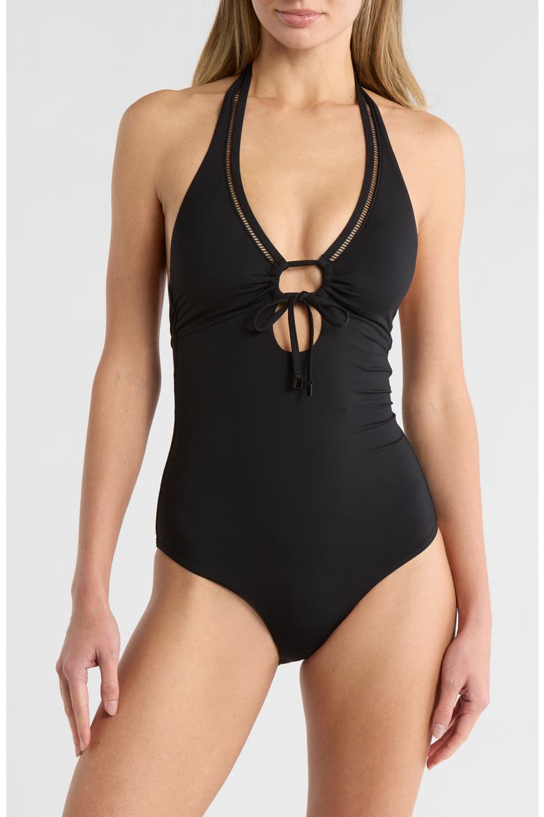 Essentials Edit Keyhole One-Piece Swimsuit, Main, color, BLACK