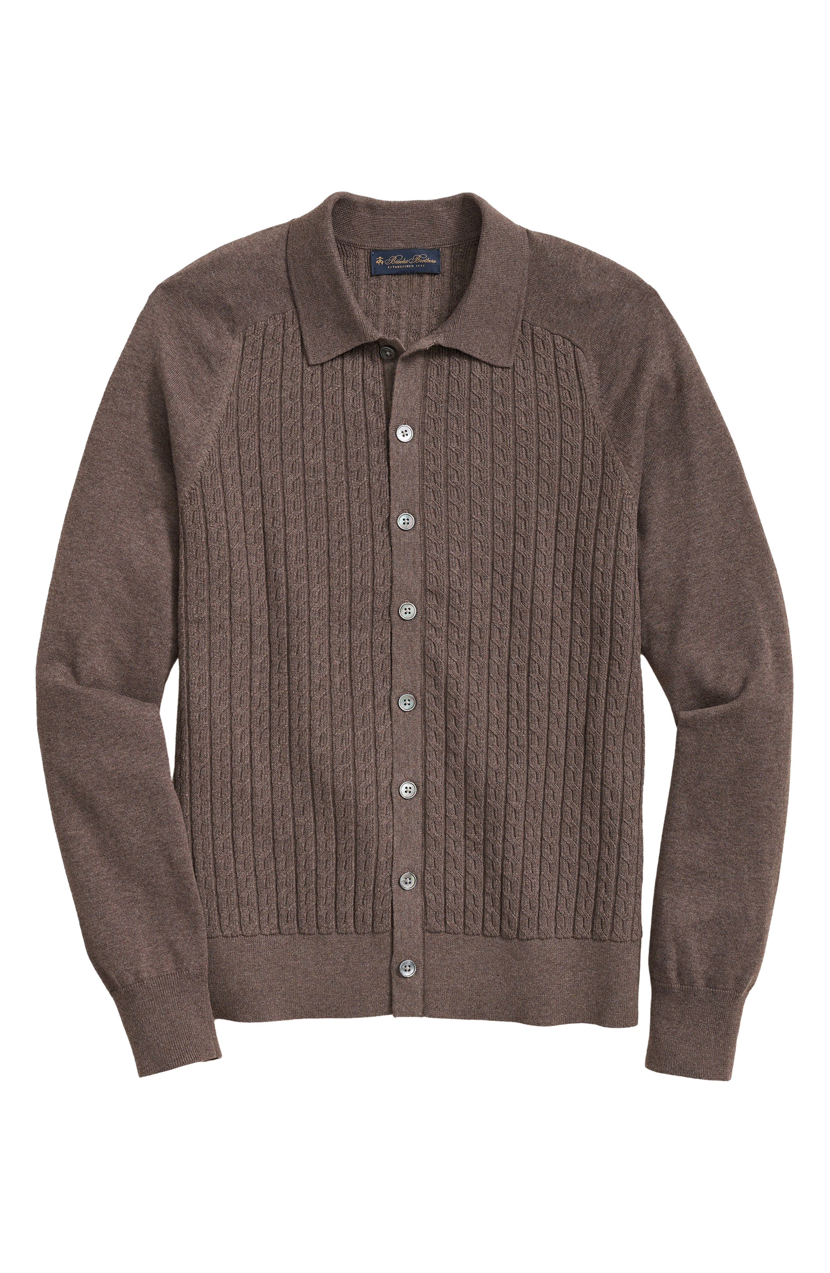 Brooks Brothers Mini Cable Cotton Cardigan in Brown 