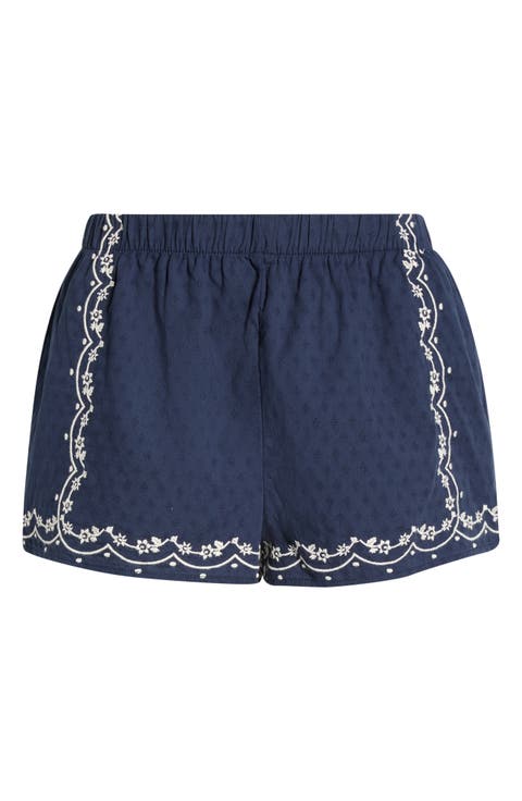 Floral Embroidered Cotton Shorts
