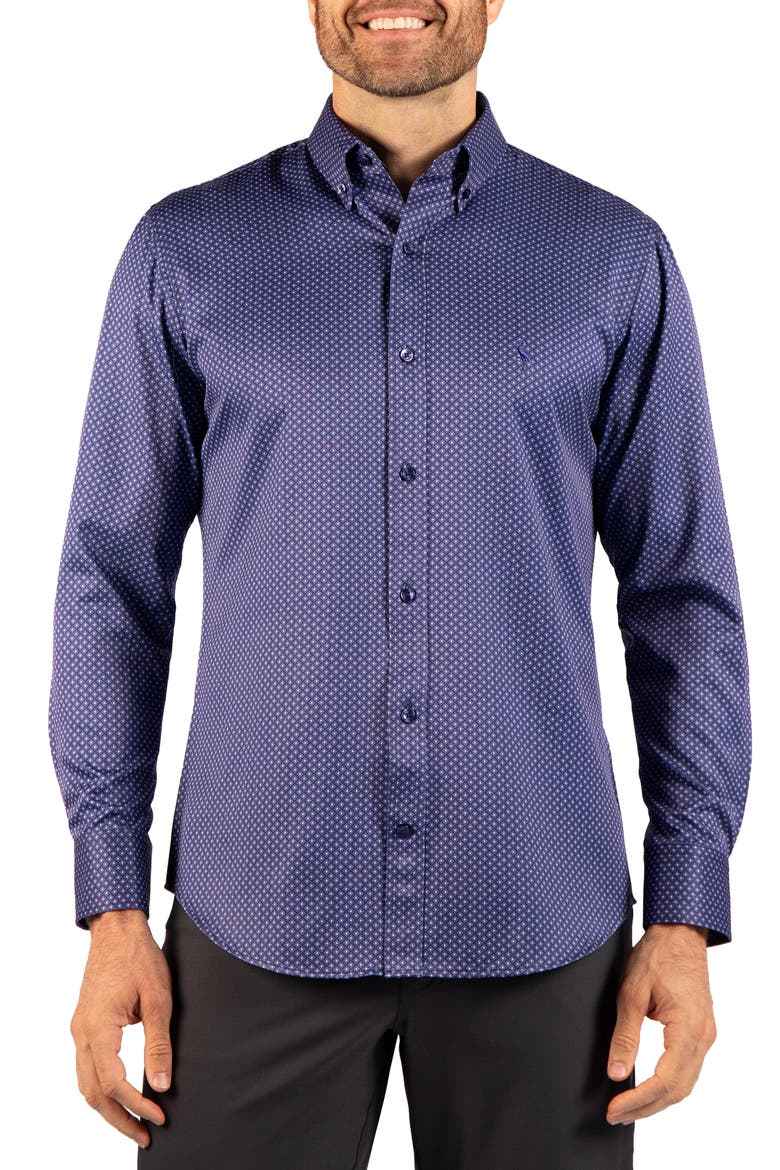 Diamond Performance Long Sleeve Button Up Shirt, Main, color, NAVY