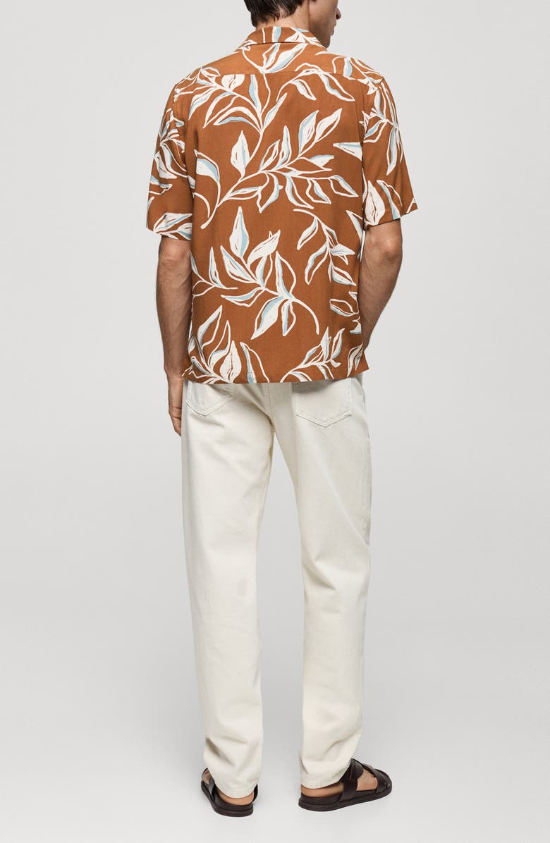 MANGO Regular Fit Leaf Print Camp Shirt, Alternate, color, 