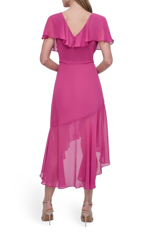 Dkny Ruffle Short Sleeve Faux Wrap Midi Dress In Pink