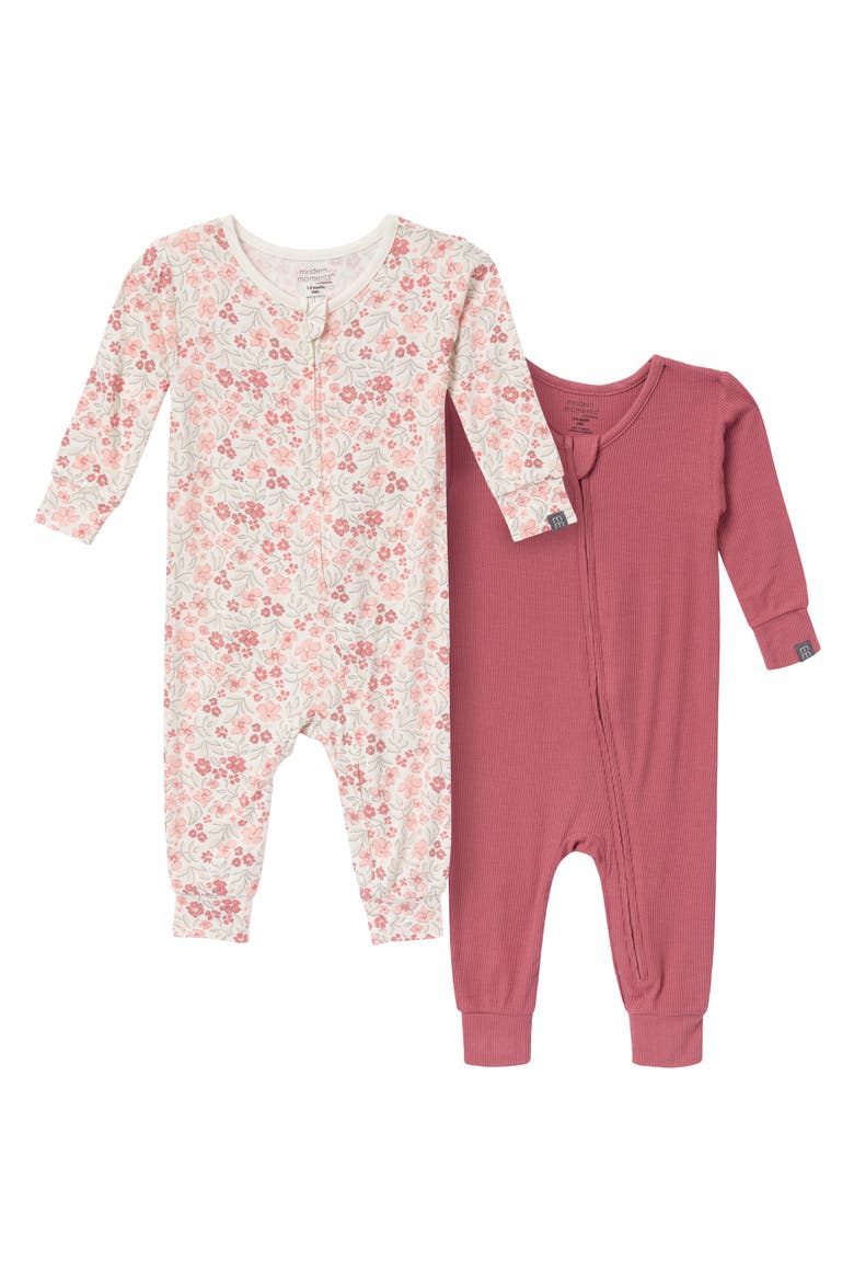 2-Pack Baby & Toddler Girls Dark Teal Rose Tight Fitting Footless Pajamas, Alternate, color, Ivory Floral