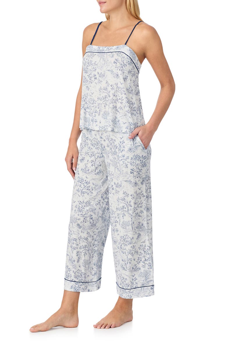 print crop pajamas, Alternate, color, WHITE/ GREEN PRINT