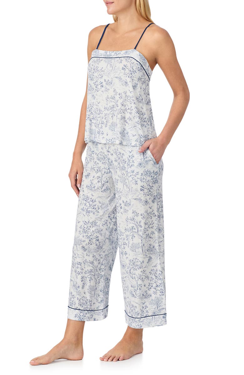 Kate Spade New York print crop pajamas, Alternate, color, White/ Green Print