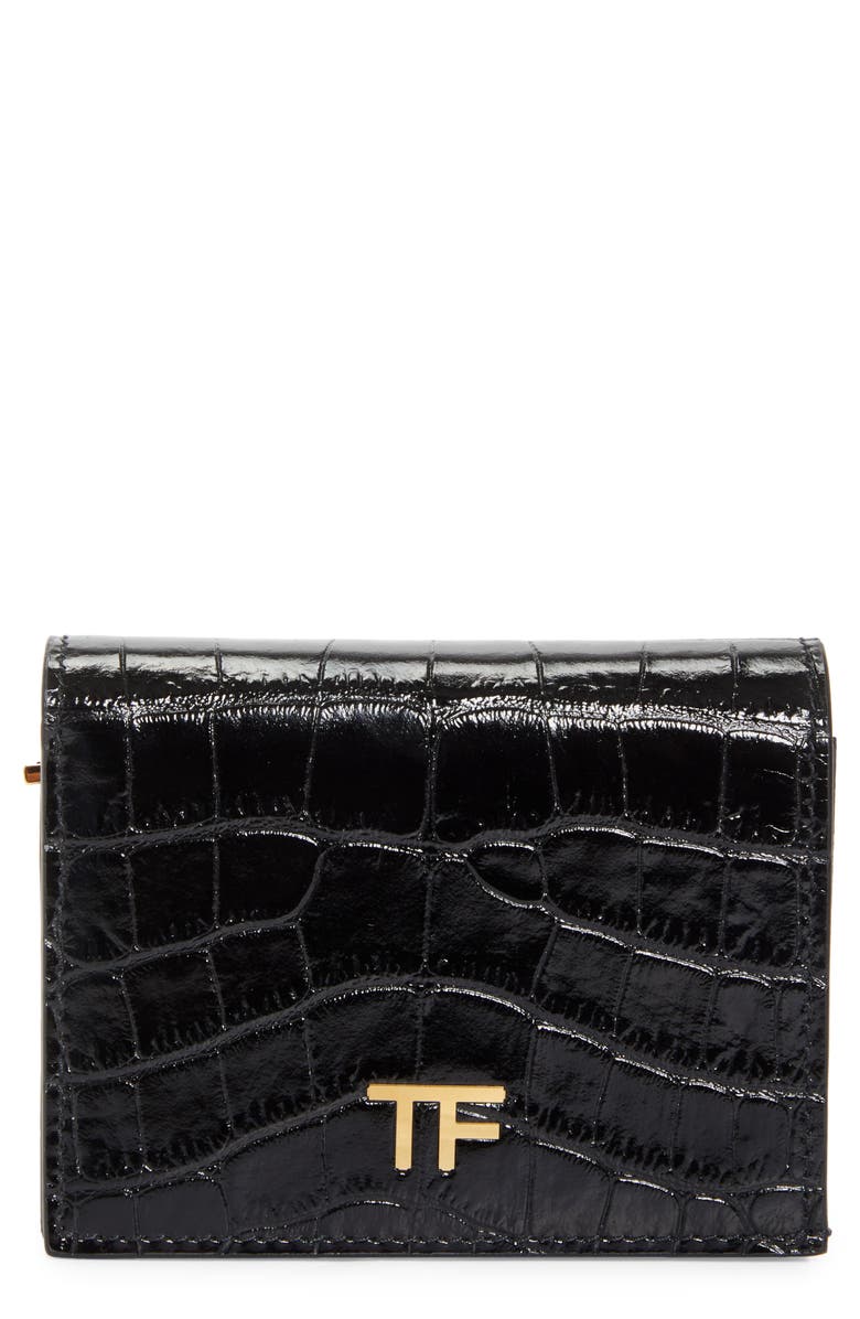 TOM FORD T-Line Croc Embossed Leather Card Holder, Main, color,