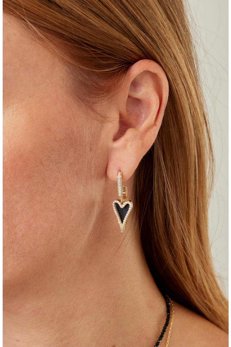 Enamel Heart Drop Hoop Earrings, Alternate, color, YELLOW