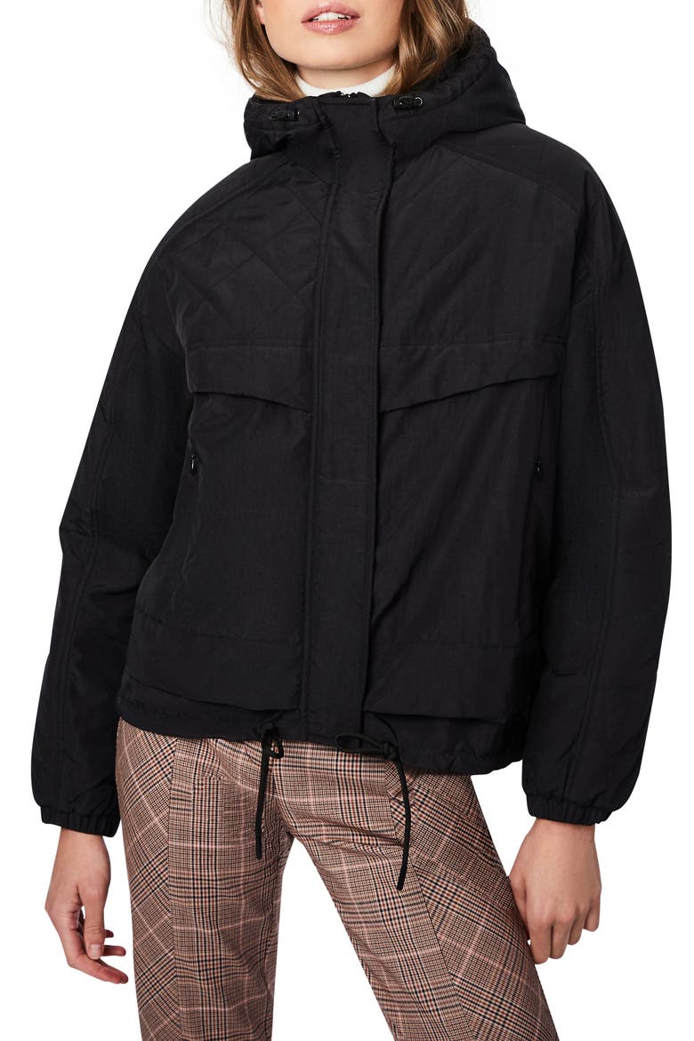 Water Repellent Hooded Rain Jacket, Main, color, BLACK