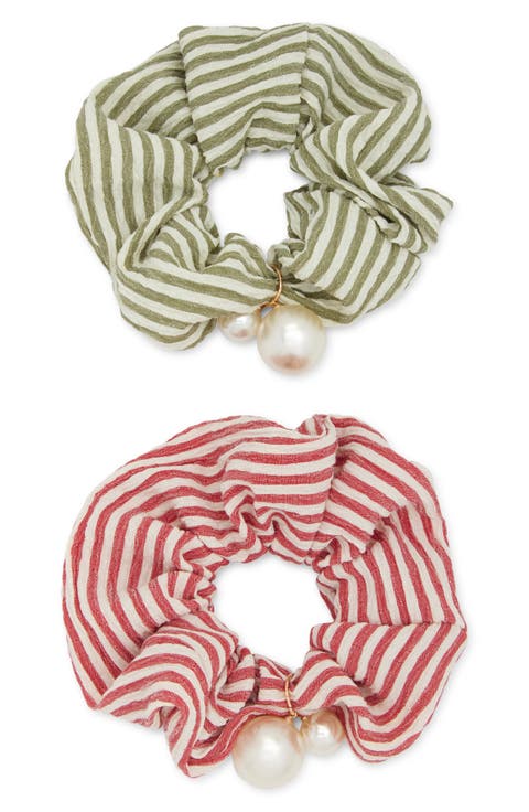Assorted 2-Pack Faux Pearl Stripe Scrunchies